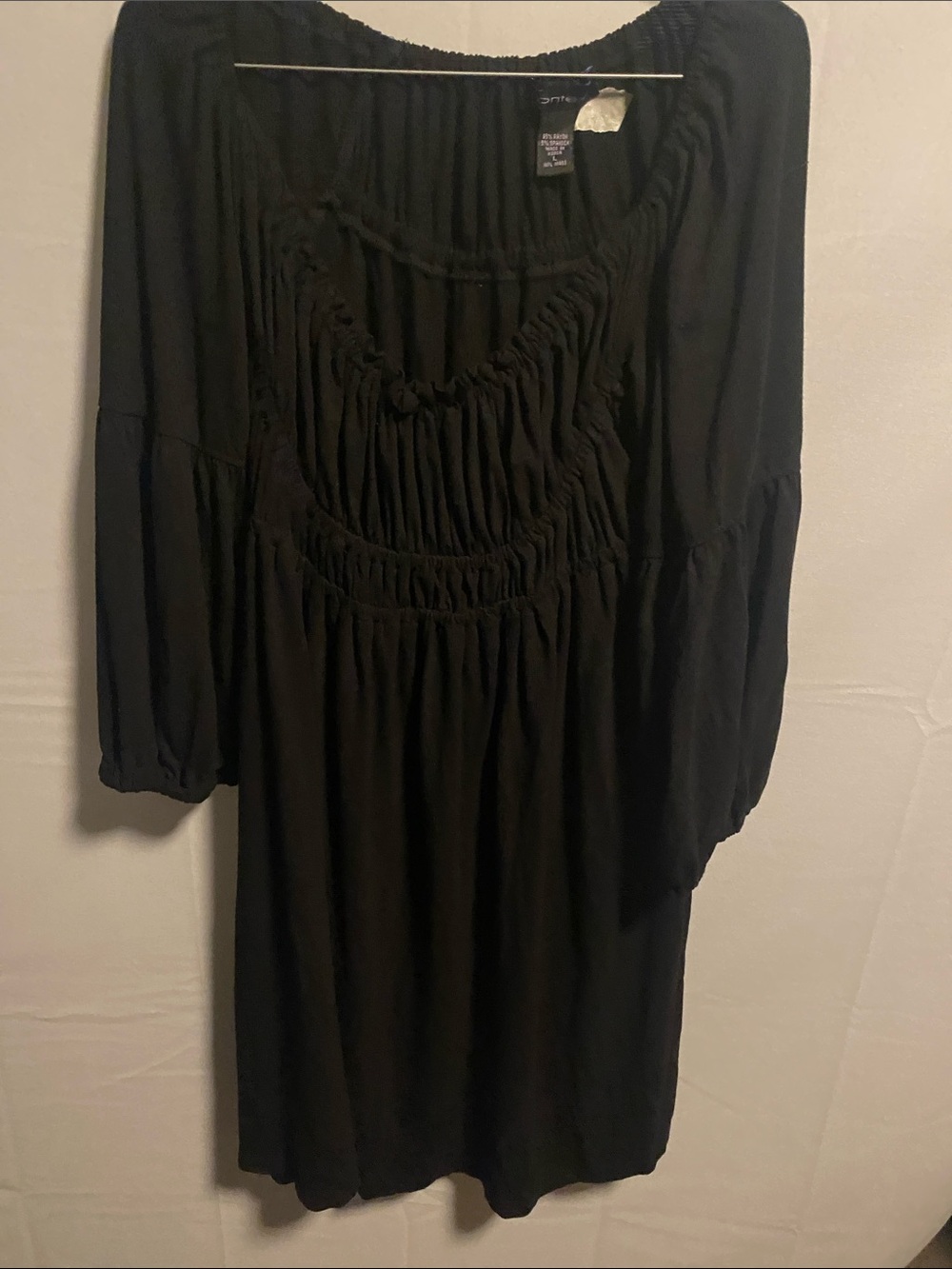 Context Black Peasant-Style Tunic with Smocked Yoke